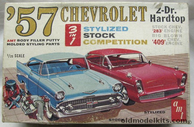AMT 1/25 1957 Chevrolet Bel Air 2 Door Hardtop 3 in 1 - Stock / Competition / Stylized, T757-200 plastic model kit